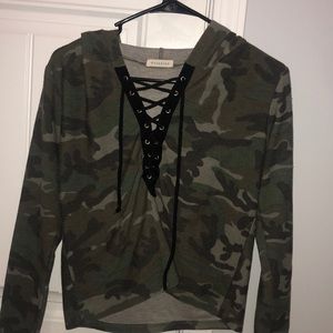 Camo long sleeve shirt with hoodie